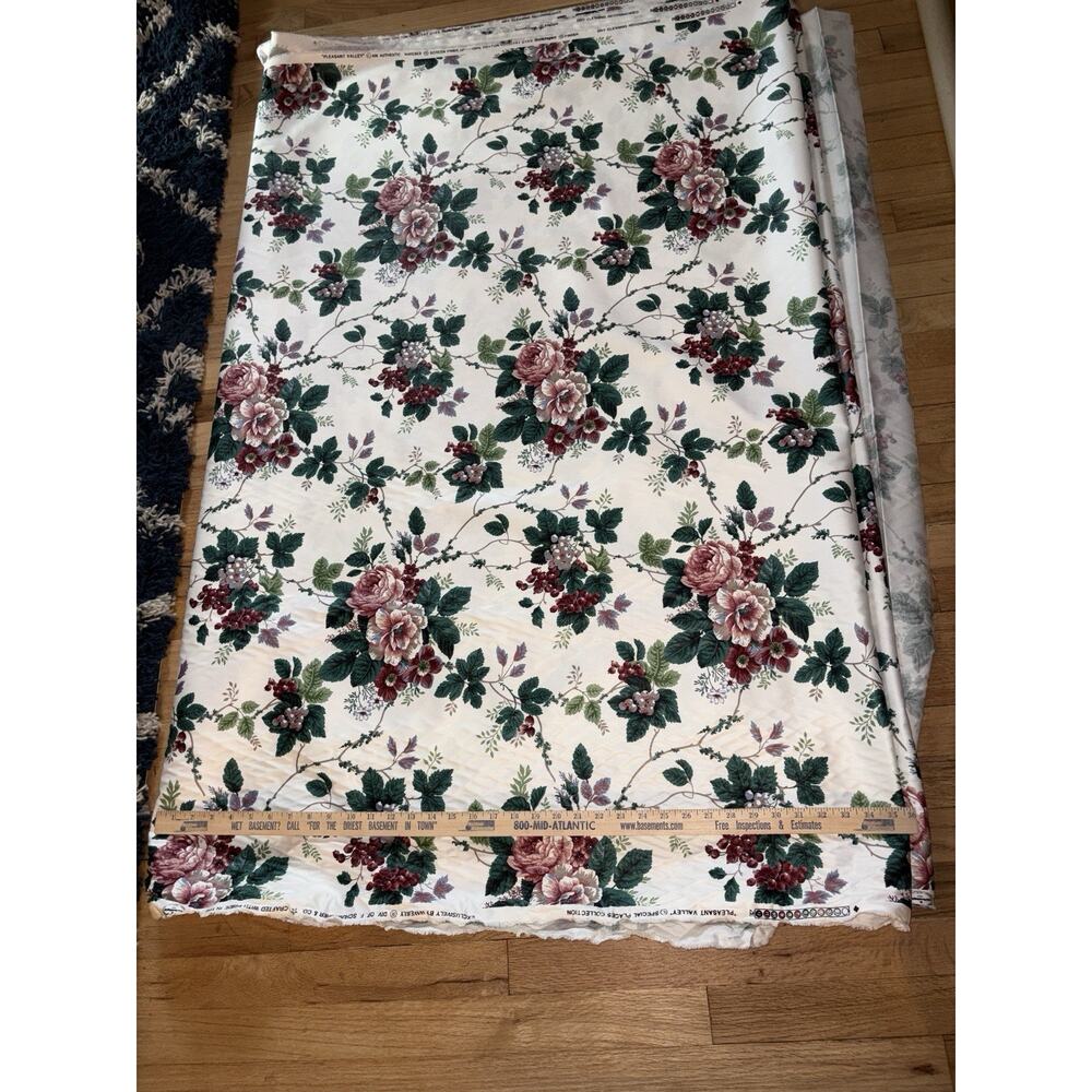 6 YD NOS Vtg Waverly Schumacher Pleasant Valley Polished Cotton Fabric Floral